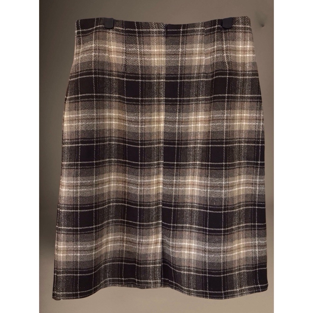 VTG JG Hook Tan Black Flannel Wool Knee Length Pencil Skirt Preppy Teacher SZ 10 - Picture 2 of 4